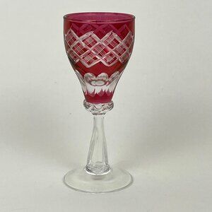 Vintage Cranberry Cut to Clear Cordial Glass